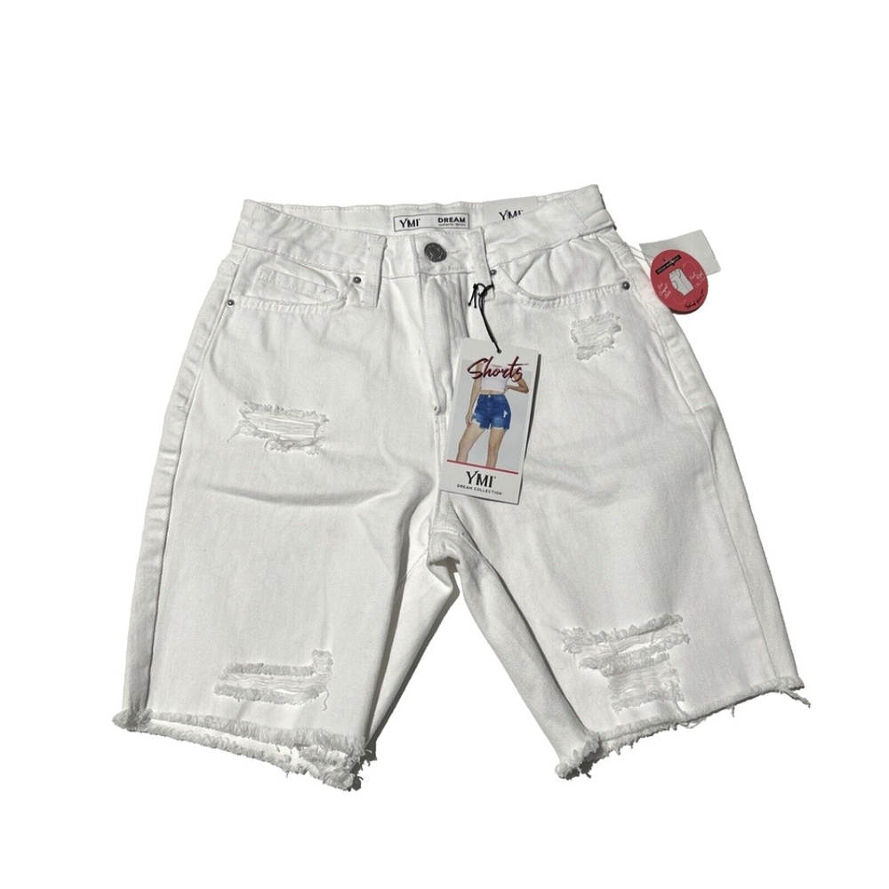 YMI‎ Women's High Rise White Distress Denim Shorts "Dream Fit" Size 3 Brand New